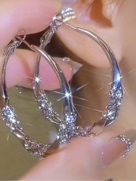 Jewelry - 925 Sterling Silver Hoop Earrings with Sparkling CZ Accents 1.5”